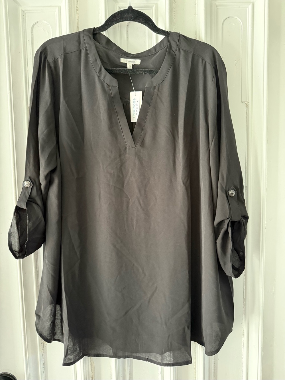 NWT Maurices Maternity Black Semi Sheer Button Front Blouse 3/4 Sleeves size XXL